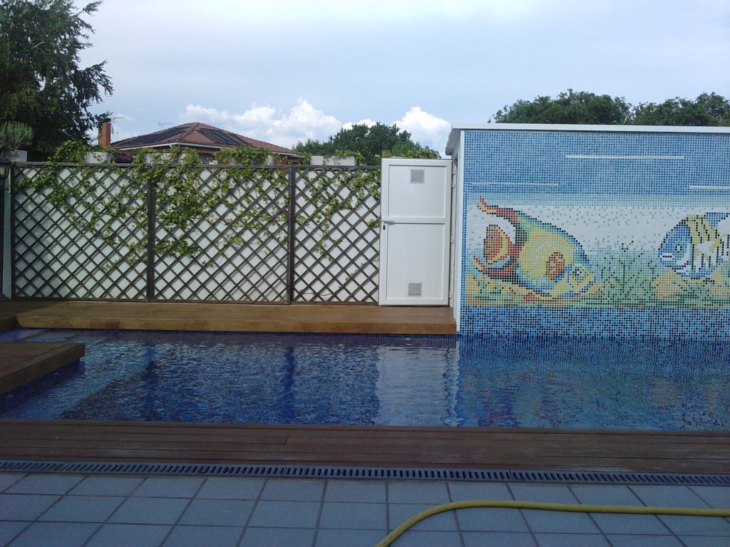 Rectangular swimming pool with clean geometric lines and relaxing deck area.